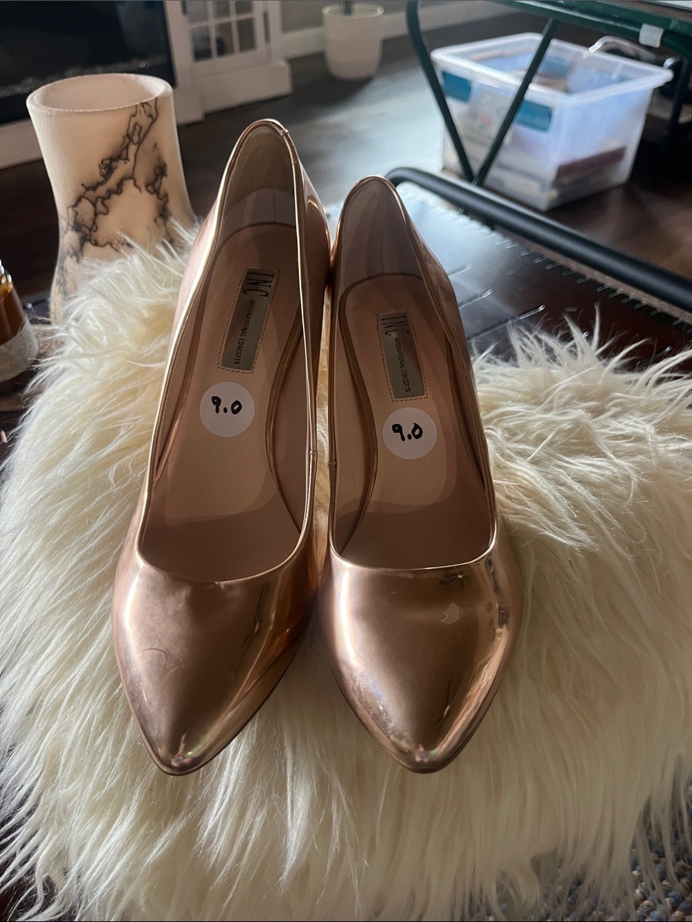 INC International Concepts Metallic Rose Gold Pointed Toe Pumps